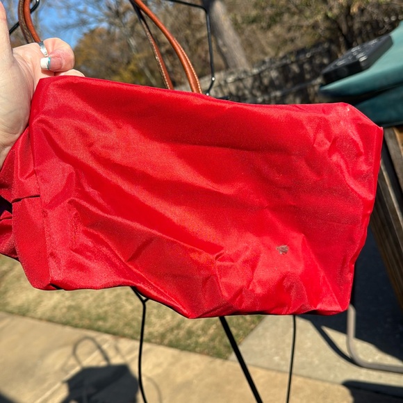 Longchamp Red Orange Le Pliage Large Tote Leather Trim - Picture 11 of 11